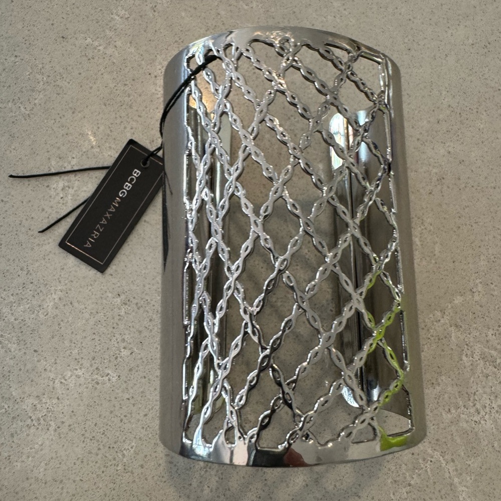 NWT BCBGMAXAZRIA branded silver-toned metal cylindrical bracelet cuff